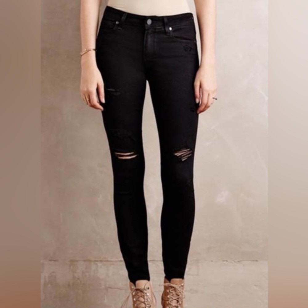 PAIGE Jet Black Distressed Denim Pants